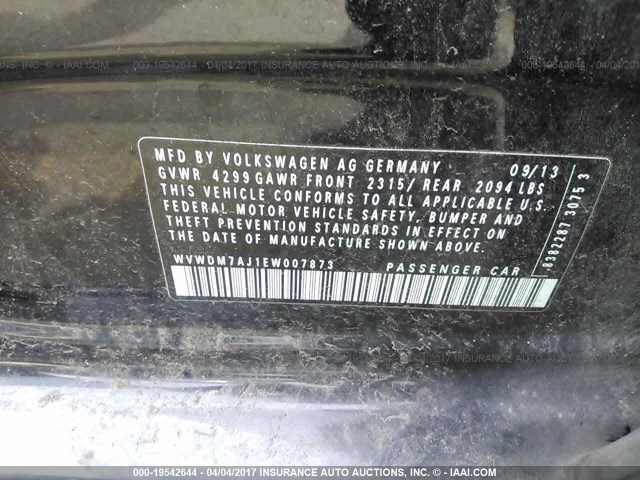 WVWDM7AJ1EW007873 - 2014 VOLKSWAGEN GOLF 黑色 照片 9