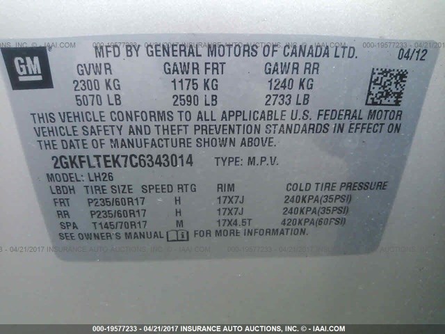 2GKFLTEK7C6343014 - 2012 GMC TERRAIN SLE GOLD photo 9