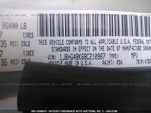 1J8HG48K68C210987 - 2008 JEEP COMMANDER SPORT ვერცხლისფერი ფოტო 9