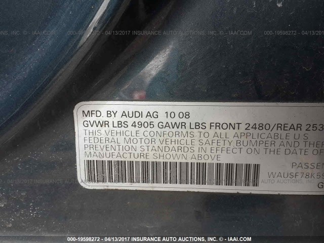 WAUSF78K59N037757 - 2009 AUDI A4 PREMIUM PLUS GRAY photo 9