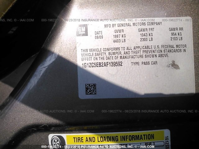 1G1ZC5EB2AF139592 - 2010 CHEVROLET MALIBU 1LT GRAY photo 9