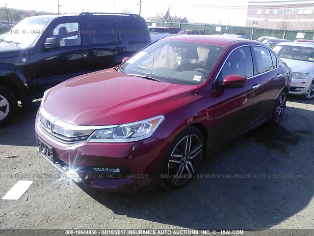 1HGCR2F57GA200588 - 2016 HONDA ACCORD SPORT RED photo 2