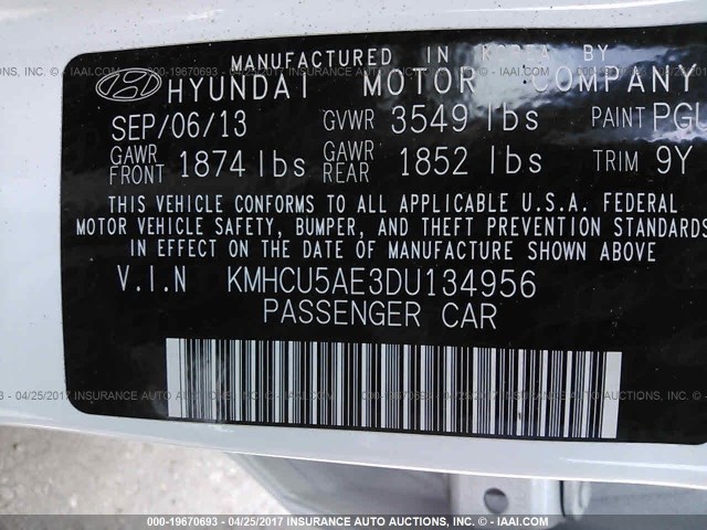 KMHCU5AE3DU134956 - 2013 HYUNDAI ACCENT GLS/SE WHITE photo 9