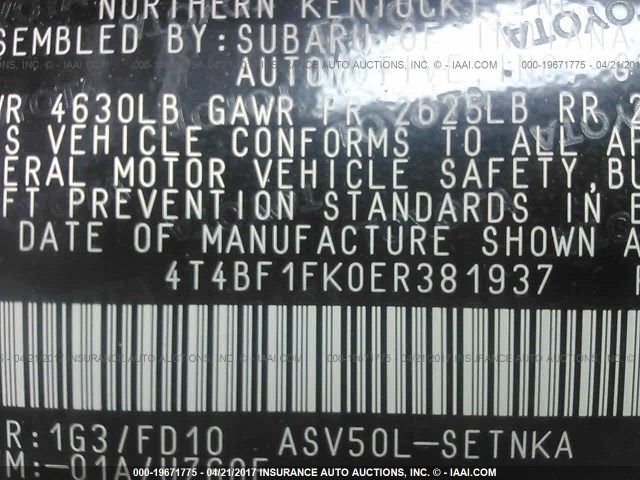 4T4BF1FK0ER381937 - 2014 TOYOTA CAMRY L/SE/LE/XLE 灰色 照片 9