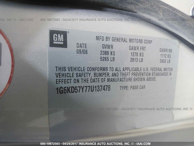 1G6KD57Y77U137478 - 2007 CADILLAC DTS GOLD photo 9