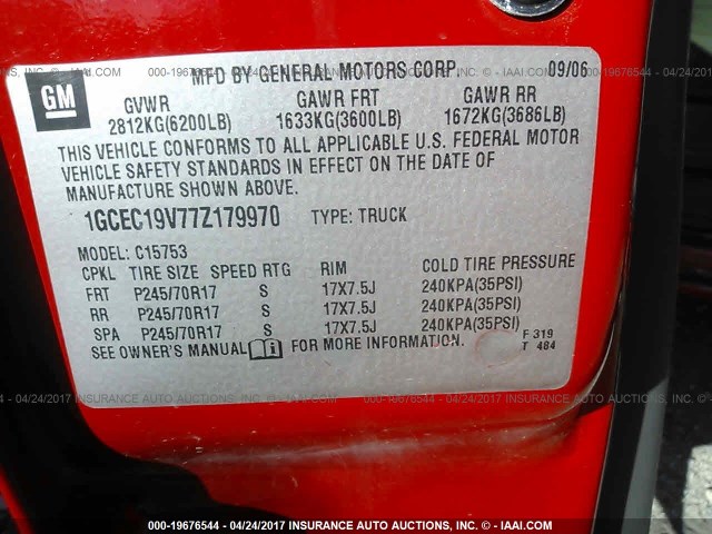 1GCEC19V77Z179970 - 2007 CHEVROLET SILVERADO C1500 CLASSIC RED photo 9