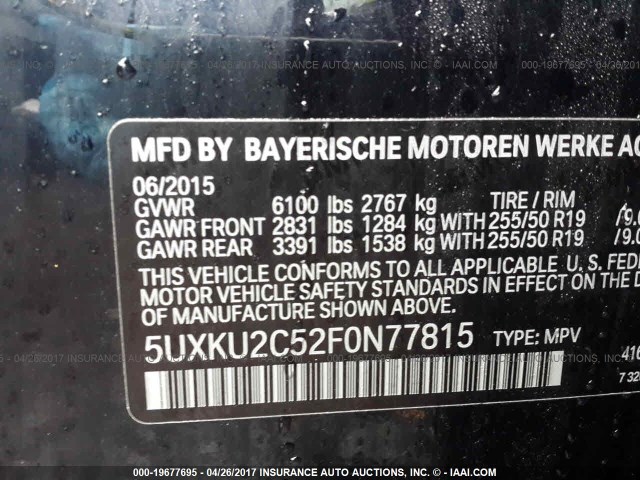 5UXKU2C52F0N77815 - 2015 BMW X6 XDRIVE35I BLACK photo 9