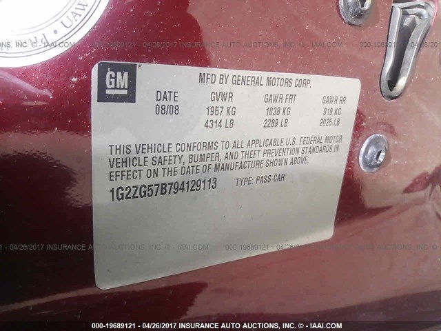 1G2ZG57B794129113 - 2009 PONTIAC G6 MAROON photo 9