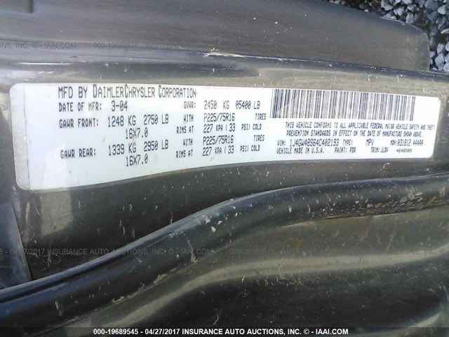 1J4GW48S64C402193 - 2004 JEEP GRAND CHEROKEE LAREDO/COLUMBIA/FREEDOM 灰色 照片 9