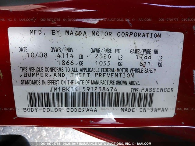 JM1BK34L591238474 - 2009 MAZDA SPEED 3 RED photo 9