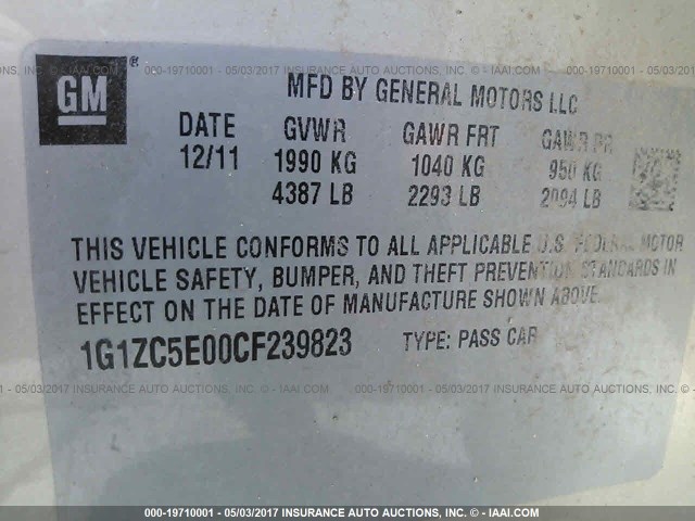 1G1ZC5E00CF239823 - 2012 CHEVROLET MALIBU 1LT SILVER photo 9