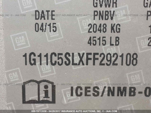 1G11C5SLXFF292108 - 2015 CHEVROLET MALIBU 1LT SILVER photo 9