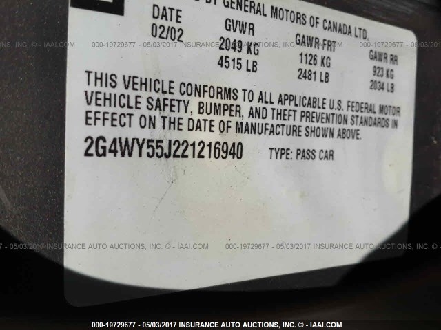 2G4WY55J221216940 - 2002 BUICK CENTURY LIMITED TAN photo 9