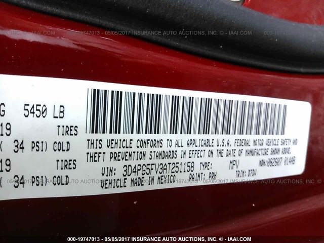 3D4PG5FV3AT251158 - 2010 DODGE JOURNEY SXT RED photo 9