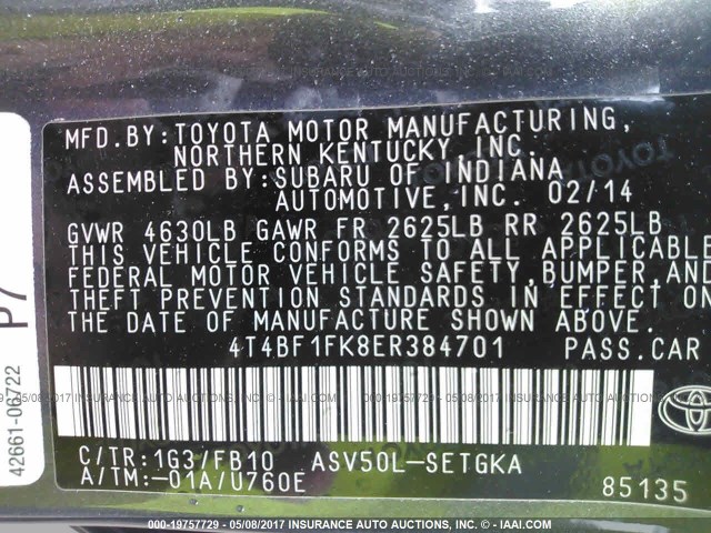 4T4BF1FK8ER384701 - 2014 TOYOTA CAMRY L/SE/LE/XLE Boz foto 9