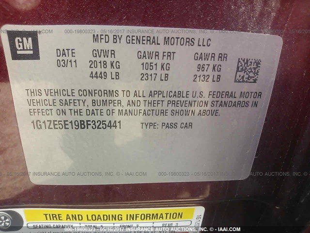 1G1ZE5E19BF325441 - 2011 CHEVROLET MALIBU LTZ 栗色 照片 9