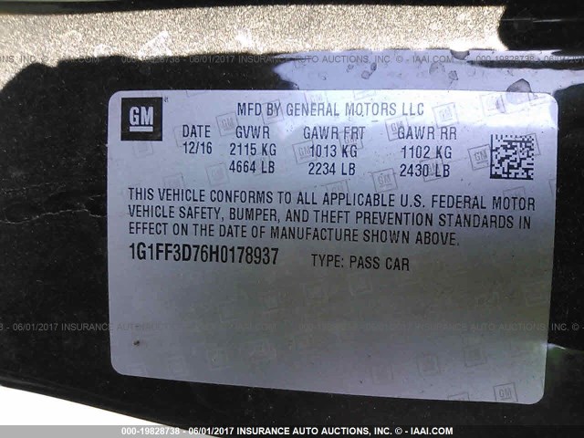 1G1FF3D76H0178937 - 2017 CHEVROLET CAMARO SS Negro foto 9