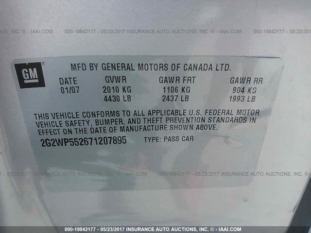 2G2WP552671207895 - 2007 PONTIAC GRAND PRIX GRAY photo 9