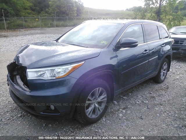 5TDJKRFH0ES050739 - 2014 TOYOTA HIGHLANDER XLE ლურჯი ფოტო 2