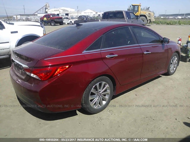 5NPEC4AC8EH843984 - 2014 HYUNDAI SONATA SE/LIMITED RED photo 4