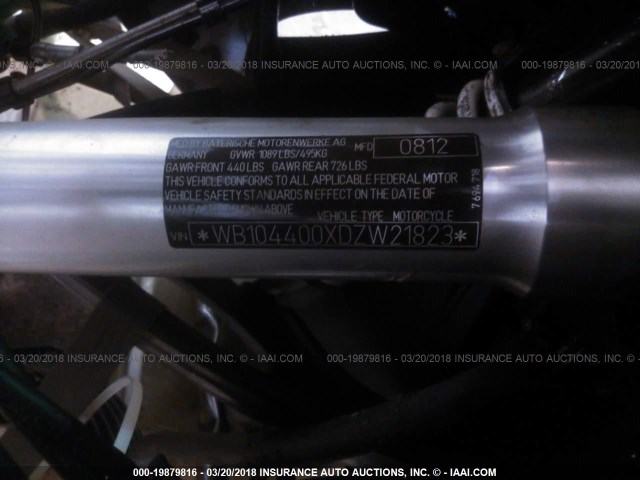 WB104400XDZW21823 - 2013 BMW R1200 RT GRAY photo 9