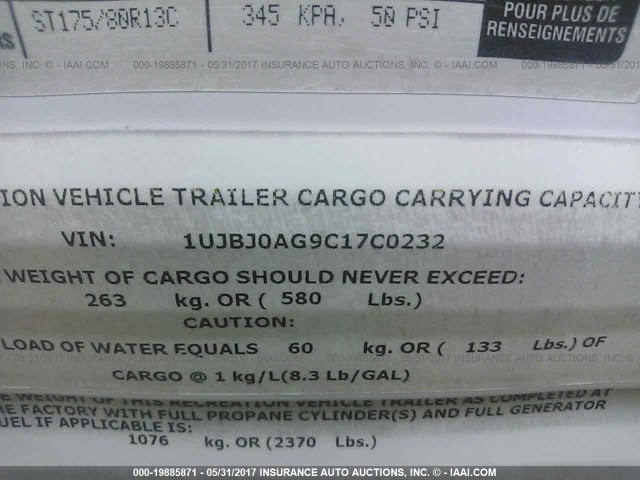 1UJBJ0AG9C17C0232 - 2012 JAYCO SWIFT  WHITE photo 9