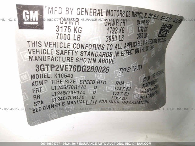 3GTP2VE76DG289026 - 2013 GMC SIERRA K1500 SLE WHITE photo 9