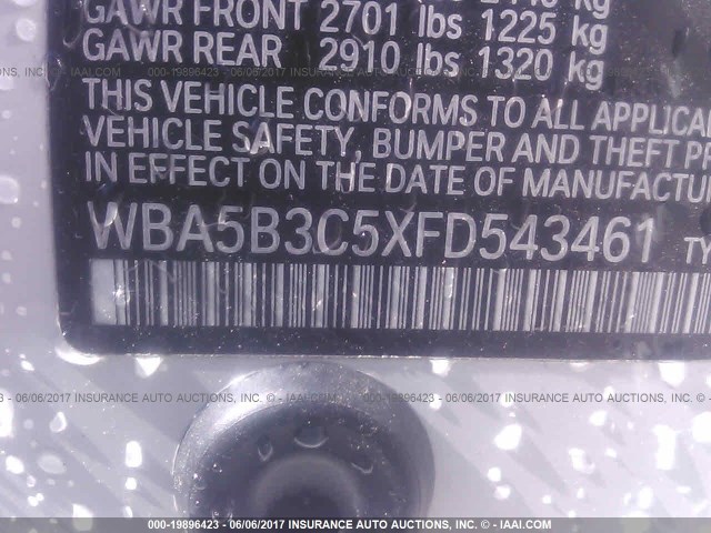 WBA5B3C5XFD543461 - 2015 BMW 535 XI 白色 照片 9