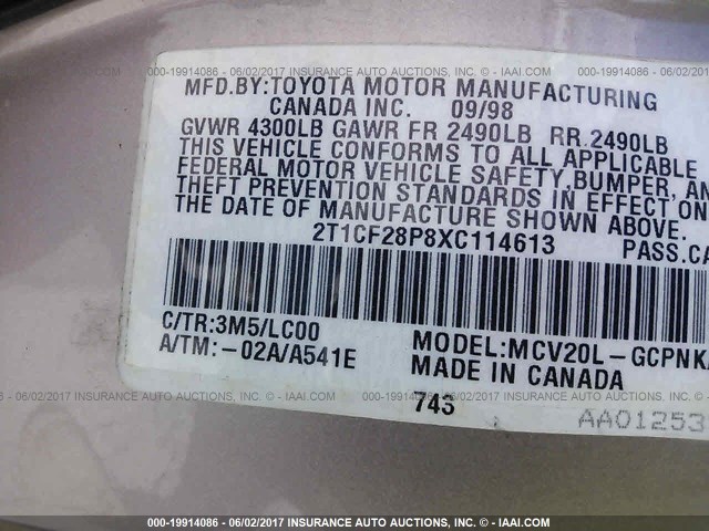 2T1CF28P8XC114613 - 1999 TOYOTA CAMRY SOLARA SE/SLE ნაცრისფერი ფოტო 9