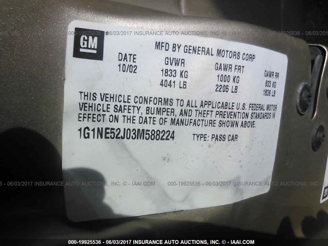 1G1NE52J03M588224 - 2003 CHEVROLET MALIBU LS 棕色 照片 9