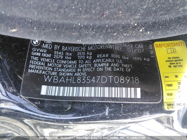 WBAHL83547DT08918 - 2007 BMW 750 I BLACK photo 9