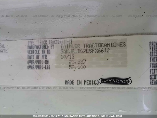 3AKJGLD67ESFX6612 - 2014 FREIGHTLINER CASCADIA 125  WHITE photo 10