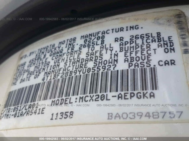 4T1BF28B9YU055927 - 2000 TOYOTA AVALON XL/XLS WHITE photo 9