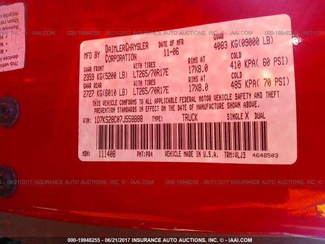 1D7KS28C07J558888 - 2007 DODGE RAM 2500 ST/SLT 红色 照片 9