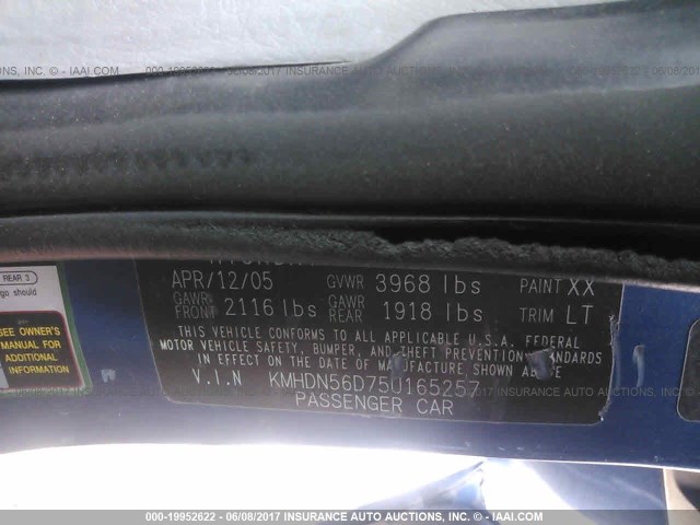 KMHDN56D75U165257 - 2005 HYUNDAI ELANTRA GLS/GT BLUE photo 9