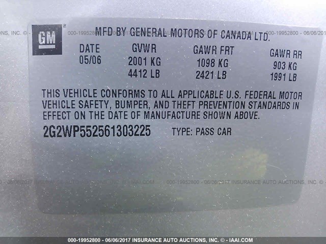 2G2WP552561303225 - 2006 PONTIAC GRAND PRIX SILVER photo 9