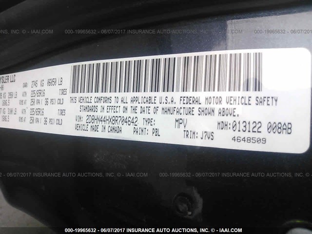 2D8HN44HX8R704642 - 2008 DODGE GRAND CARAVAN SE BLUE photo 9