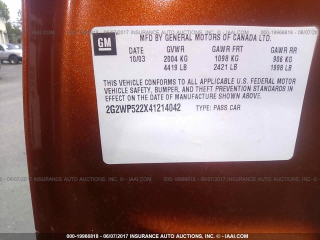 2G2WP522X41214042 - 2004 PONTIAC GRAND PRIX GT ORANGE photo 9