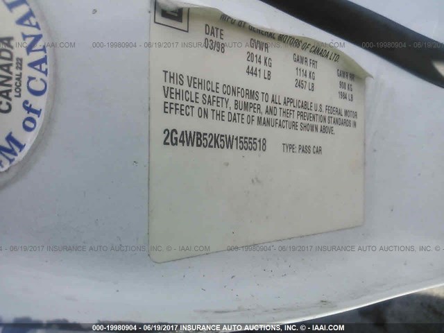 2G4WB52K5W1555518 - 1998 BUICK REGAL LS 白色 照片 9