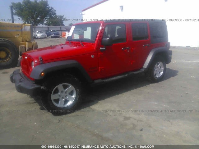 1C4HJWDG0FL554219 - 2015 JEEP WRANGLER UNLIMITE SPORT RED photo 2