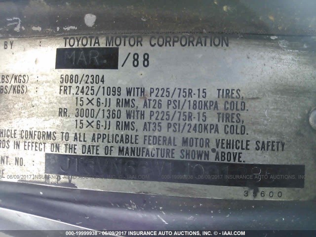 JT3VN66W1J0012850 - 1988 TOYOTA 4RUNNER VN66 SR5 GRAY photo 9