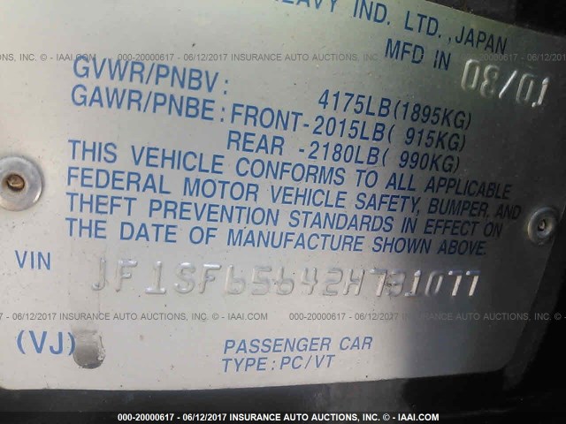 JF1SF65642H731077 - 2002 SUBARU FORESTER S Qara foto 9