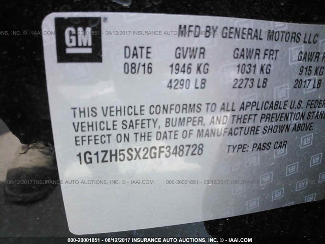 1G1ZH5SX2GF348728 - 2016 CHEVROLET MALIBU LTZ 黑色 照片 9