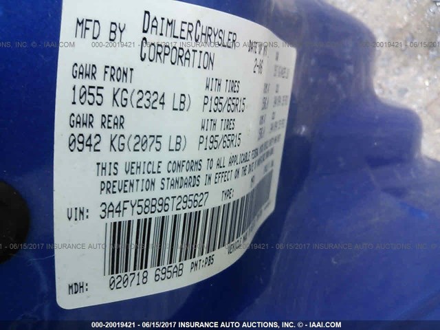 3A4FY58B96T295627 - 2006 CHRYSLER PT CRUISER TOURING BLUE photo 9