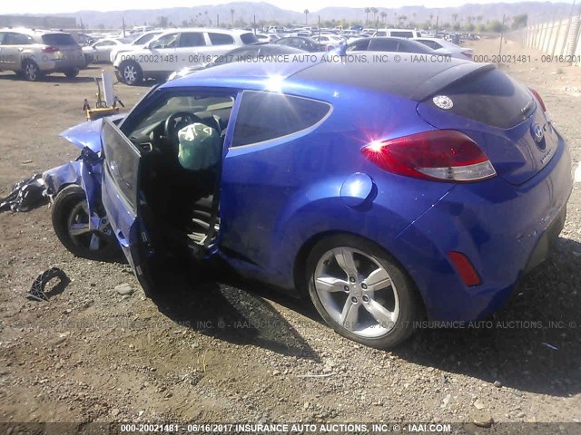 KMHTC6AD7CU042974 - 2012 HYUNDAI VELOSTER BLUE photo 3