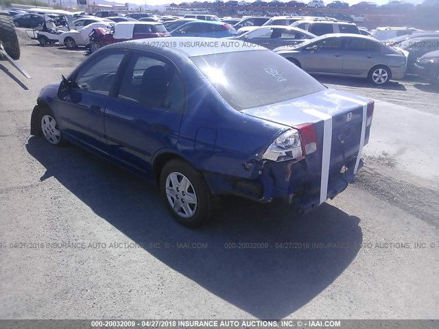 2HGES16395H567206 - 2005 HONDA CIVIC DX VP BLUE photo 3