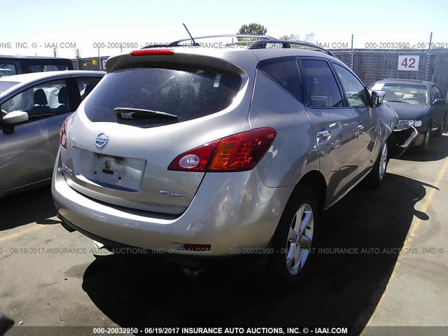 JN8AZ18WX9W129368 - 2009 NISSAN MURANO S/SL/LE BEIGE photo 4