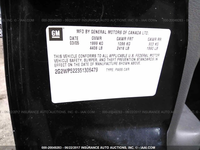 2G2WP522351306479 - 2005 PONTIAC GRAND PRIX BLACK photo 9