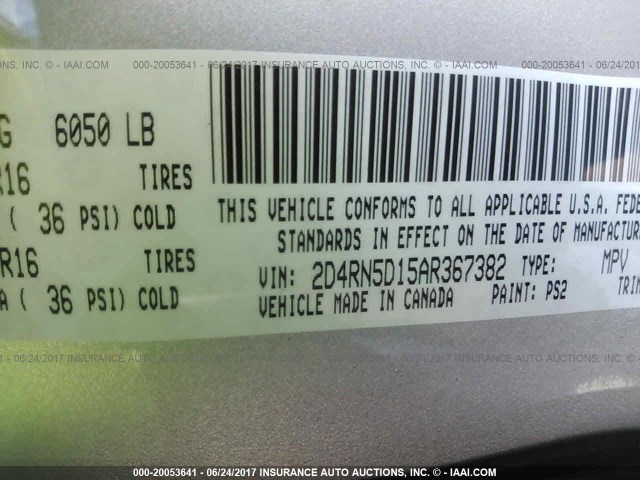 2D4RN5D15AR367382 - 2010 DODGE GRAND CARAVAN SXT SILVER photo 9