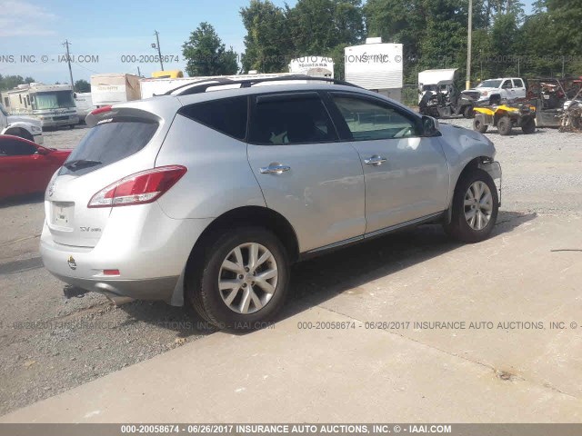 JN8AZ1MW5CW210436 - 2012 NISSAN MURANO S/SL/LE SILVER photo 4